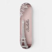 Parisiaanse Vintage Roze Glitter Eiffeltoren Persoonlijk Skateboard (Voorkant)
