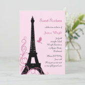 Parisian Birthday Invitation (roze) Kaart (Staand voorkant)