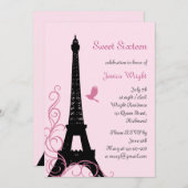 Parisian Birthday Invitation (roze) Kaart (Voorkant / Achterkant)