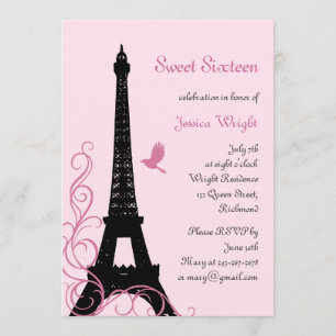 Parisian Birthday Invitation (roze) Kaart