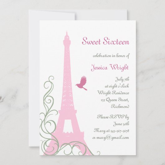 Parisian Birthday Invitation (wit) Kaart (Voorkant)