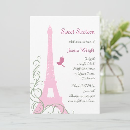 Parisian Birthday Invitation (wit) Kaart (Staand voorkant)