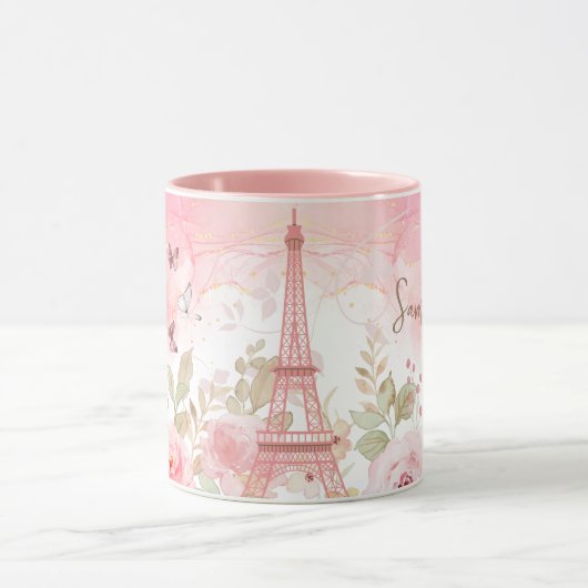 Parisian Blossom - Gepersonaliseerde Eiffeltoren m Mok (Midden)