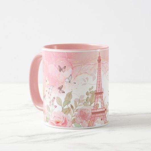 Parisian Blossom - Gepersonaliseerde Eiffeltoren m Mok (Voorkant links)