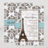 Parisian Blue Bridal Shower-uitnodigingen Kaart (Voorkant / Achterkant)