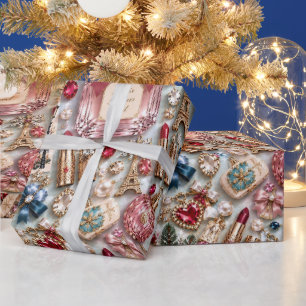 Parisian Blush Blauwe Kerst Cadeaupapier