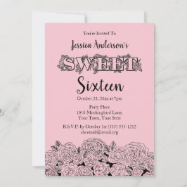 Parisian Boutique Pink Black Roos Sweet Sixteen Kaart
