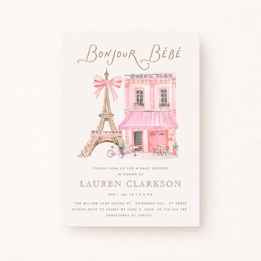 Parisian Café Bonjour Bébé Baby Shower Invitation Kaart