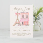 Parisian Café Bonjour Bébé Baby Shower Invitation Kaart (Staand voorkant)
