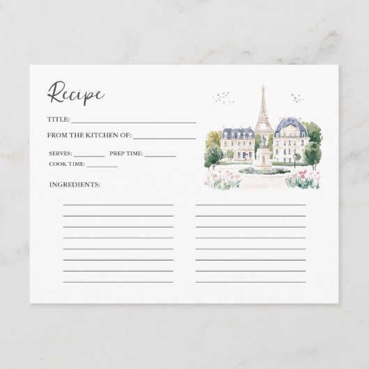 Parisian Café Watercolor Recipe Card Informatiekaartje (Voorkant)