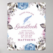 Parisian Charm Blue & Pink Sign our Guestbook Sign Poster (Voorkant)