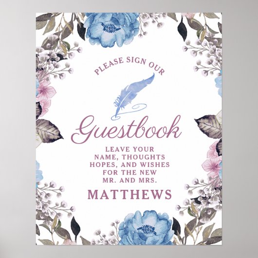 Parisian Charm Blue & Pink Sign our Guestbook Sign Poster (Voorkant)