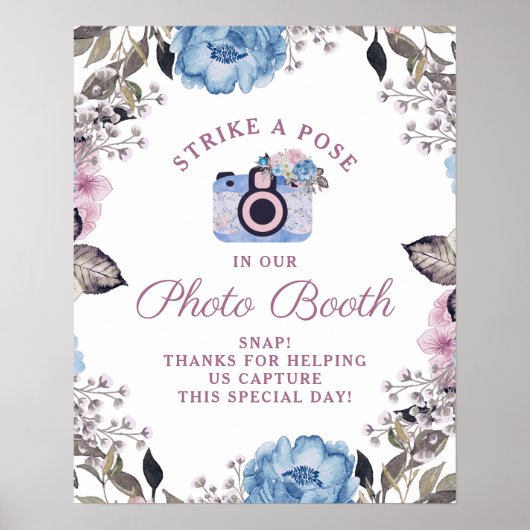 Parisian Charm Floral Photo Booth Wedding Sign Poster (Voorkant)