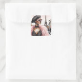 Parisian Chic Black Woman in France Watercolor Vierkante Sticker (Tas)