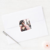 Parisian Chic Black Woman in France Watercolor Vierkante Sticker (Envelop)