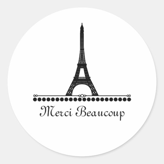 Parisian Chic Hartelijk dank, Stickers, zwart Ronde Sticker (Voorkant)