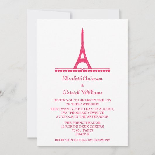 Parisian Chic Wedding Invite, Roze Kaart (Voorkant)