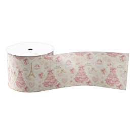 Parisian Coquette Stof Pink Toile Kerst Grosgrain Lint