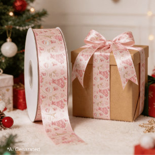 Parisian Coquette Stof Pink Toile Kerst Satijnen Lint