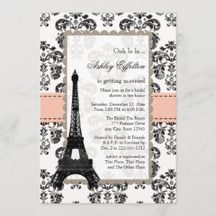 Parisian Coral Peach Bridal Shower-uitnodigingen Kaart