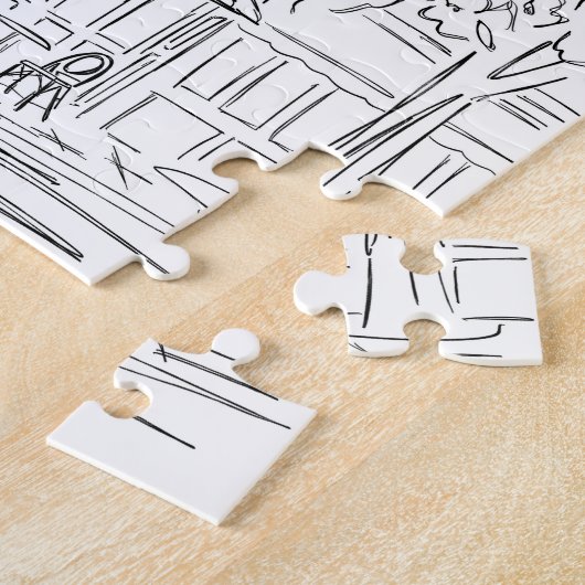 Parisian Corner Black and White Jigzaag Puzzle Legpuzzel (Zijkant)