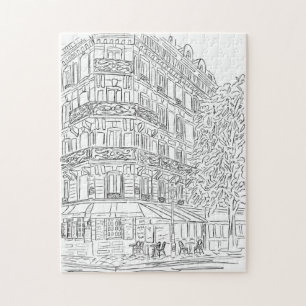 Parisian Corner Black and White Jigzaag Puzzle Legpuzzel