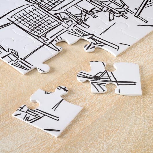 Parisian Corner Black and White Jigzaag Puzzle Legpuzzel (Zijkant)