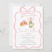 Parisian Croissant Pink Bow Champagne Sweet 16 Kaart (Voorkant)