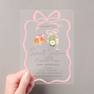 Parisian Croissant Roze Strikje Champagne Sweet 16 Acryl Uitnodigingen