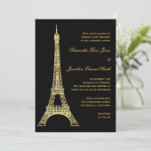 Parisian Eiffel Tower Black and Gold Wedding Kaart (Staand voorkant)