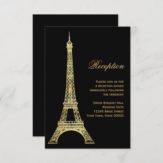 Parisian Eiffel Tower Black & Gold Reception Card Informatiekaartje (Voorkant / Achterkant)
