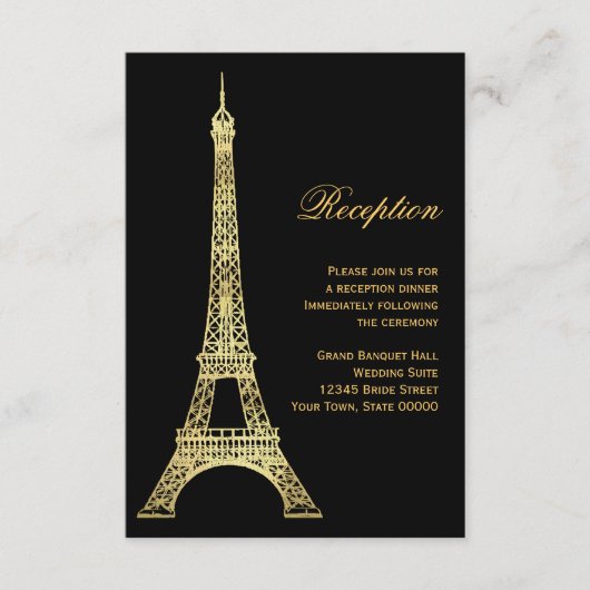 Parisian Eiffel Tower Black & Gold Reception Card Informatiekaartje (Voorkant)