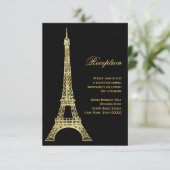 Parisian Eiffel Tower Black & Gold Reception Card Informatiekaartje (Staand voorkant)