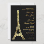 Parisian Eiffel Tower Black Gold Rehearsal Dinner Kaart (Voorkant)