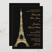 Parisian Eiffel Tower Black Gold Rehearsal Dinner Kaart (Voorkant / Achterkant)