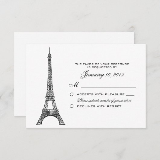 Parisian Eiffel Tower Wedding RSVP Aangepast (Voorkant / Achterkant)