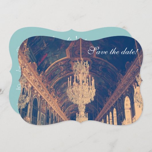 Parisian Elegant chandelier save the date (Voorkant / Achterkant)