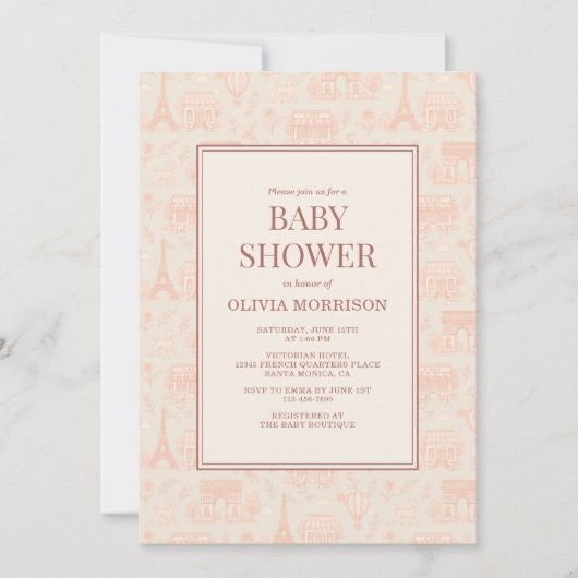 Parisian French Paris Toile Baby Shower Kaart (Voorkant)