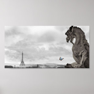 Parisian Gargoyle met blauwe vlinder, Poster