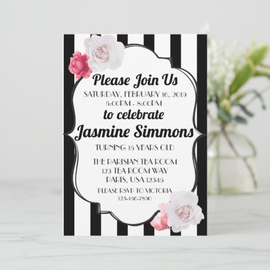 Parisian Geïnspireerd zwart-wit Roos Kaart (Staand voorkant)