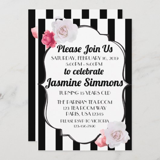 Parisian Geïnspireerd zwart-wit Roos Kaart (Voorkant / Achterkant)