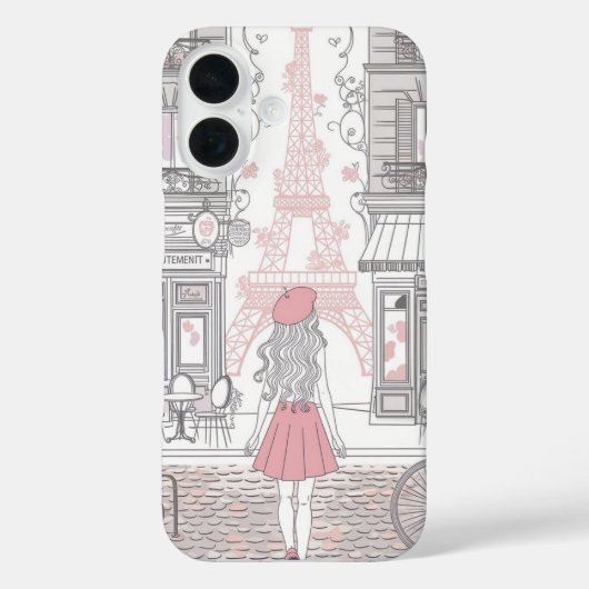 Parisian Girl – Cute Eiffel Tower & Café Street Case-Mate iPhone Case (Achterkant)