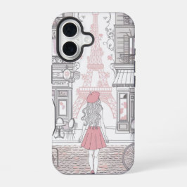 Parisian Girl  – Cute Eiffel Tower & Café Street  iPhone 16 Hoesje