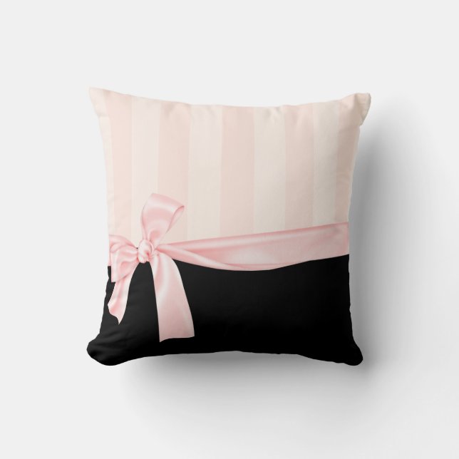 Parisian Girly Pink Stripes & Light Pink Bow Kussen (Voorkant)