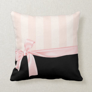Parisian Girly Pink Stripes & Light Pink Bow Kussen