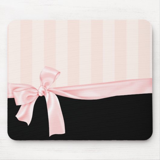 Parisian Girly Pink Stripes & Light Pink Bow Muismat (Voorkant)