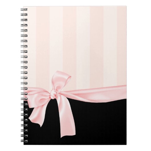 Parisian Girly Pink Stripes & Light Pink Bow Notitieboek (Voorkant)