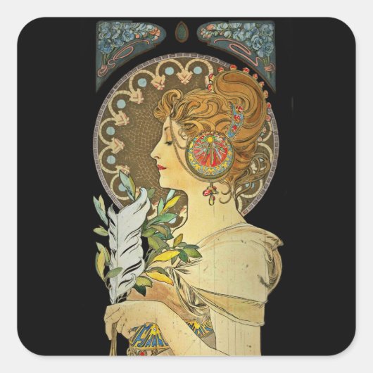 Parisian Lady en Feather 1899 Vierkante Sticker (Voorkant)