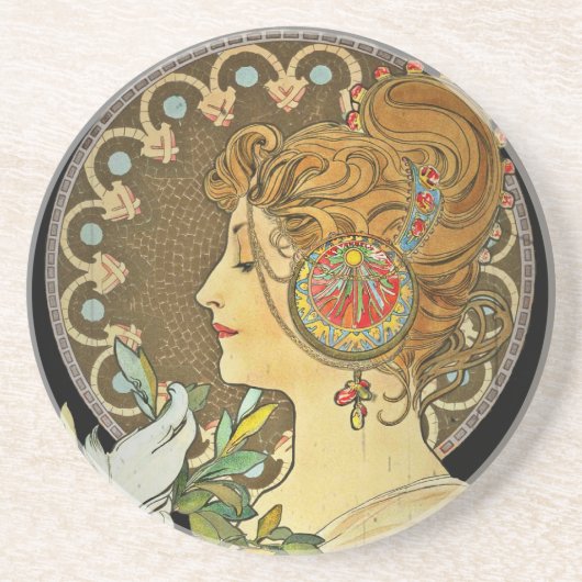 Parisian Lady en Feather 1899 Zandsteen Onderzetter (Voorkant)