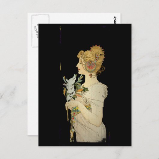 Parisian Lady en Feather Briefkaart (Voorkant / Achterkant)